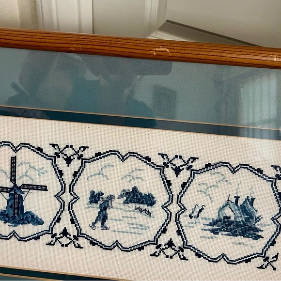 Vintage Framed Blue and White Embroidered Art - Picture 6 of 15